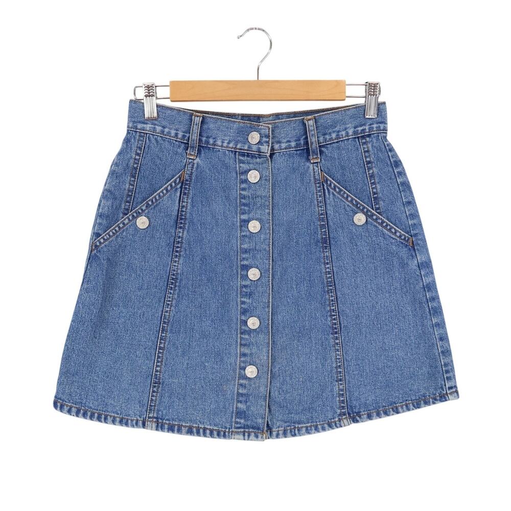 Levi Strauss Vintage 90s Silvertab Snap Button Denim Skirt Size 9/10 Small